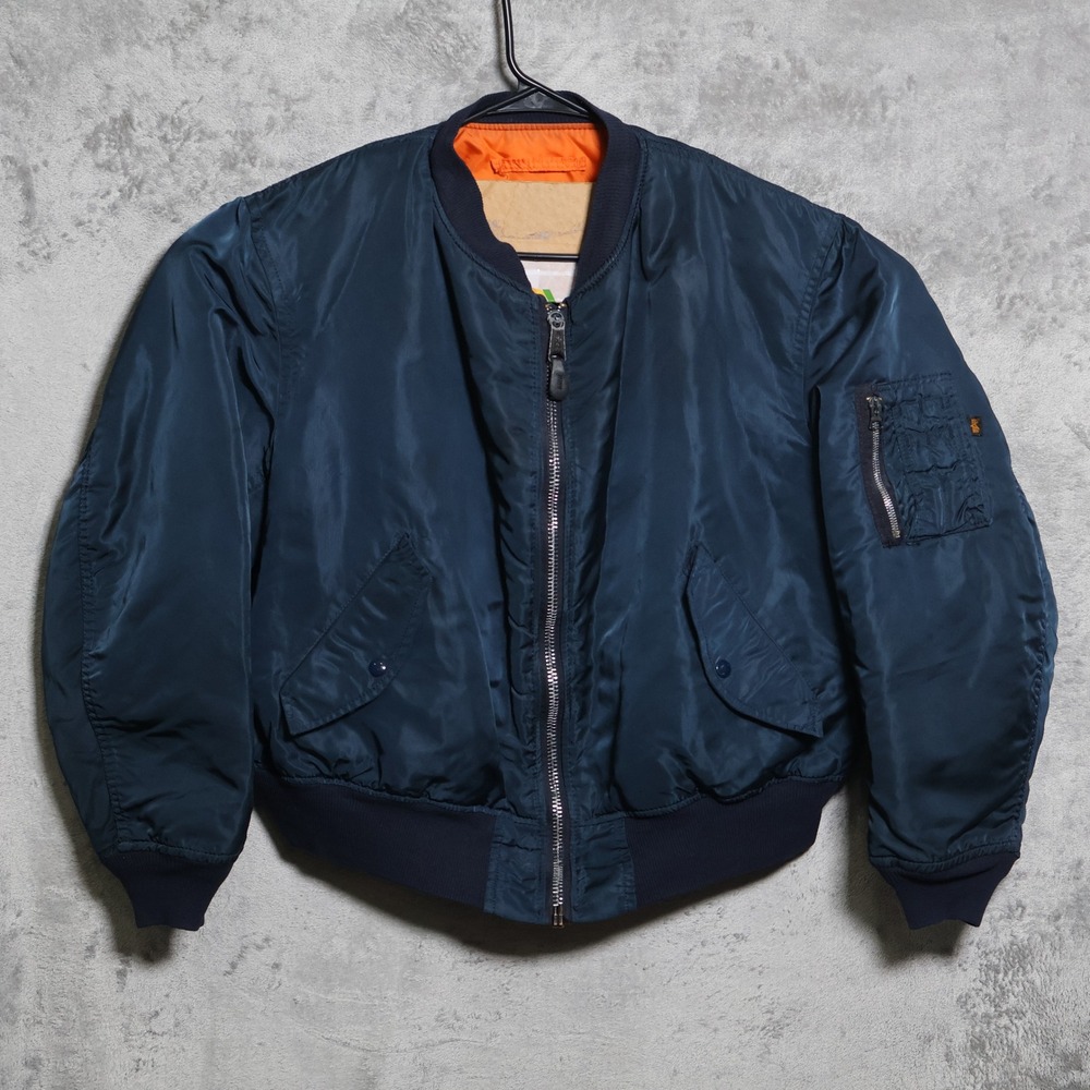 Vintage Alpha Industries Bomber Jacket Men XL Blue MA-1 Flight Reversible USA